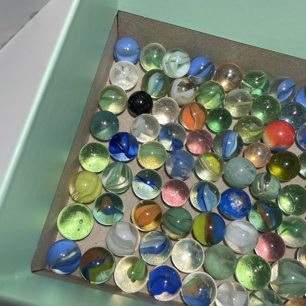 Vintage Glass Marbles Lot in Atlas Mason Jar Mixed Colors Swirls Bulk Common - Picture 12 of 14